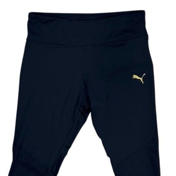 Puma Angle Around Athletic Tights Women's Large Black Mesh Panel Pull-on - Picture 2 of 5